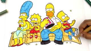 colouring The Simpsons Family, Homer, Marjorie, Bart, Lisa, Maggie, Abraham, Mona, Patty &amp; Selma