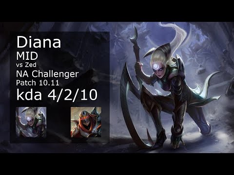 Diana Mid vs Zed - NA Challenger 4/2/10 Patch 10.11 Gameplay