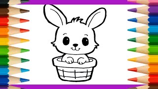 How to Draw a Cute Bunny in a Basket 🐰 | Easy Drawing Tutorial for Kids
