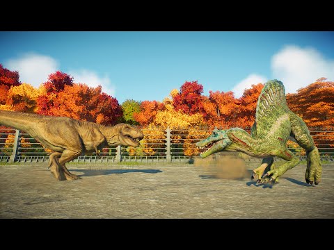 2X T-REX vs I-REX, Green Spinosaurus Dinosaurs Battle - Jurassic World Evolution 2
