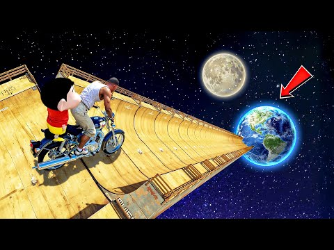 FRANKLIN AND SHINCHAN FOUND THE IMPOSSIBLE MEGA RAMP EARTH SUN CHALLENGE BY CARS & BIKES GTA 5