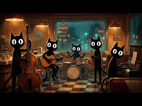 Black Cats & Coffee at the Closing Diner | Rainy Night Vintage Noir Jazz for Quiet Hours