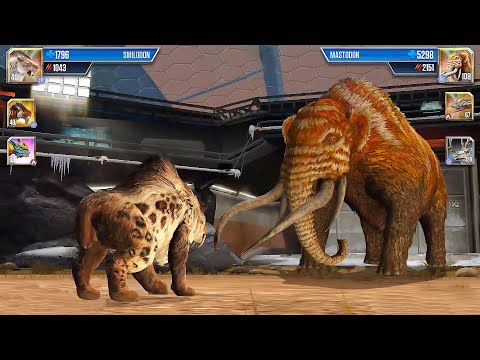 THE GIANT CENOZOIC LION SMILODON VS MASTODON - BATTLE || JURASSIC WORLD THE GAME | GAMEPLAY