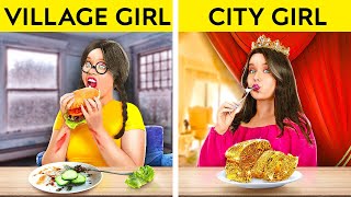 RICH CITY VS POOR VILLAGE GIRL 💝 Nerd vs Popular School Challenge 😱 Dream House By 123 GO! TRENDS