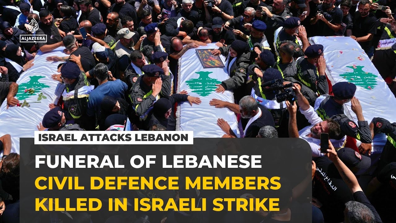 Funeral for Lebanese Civil Defence medics killed in Israeli ‘double-tap’ strike