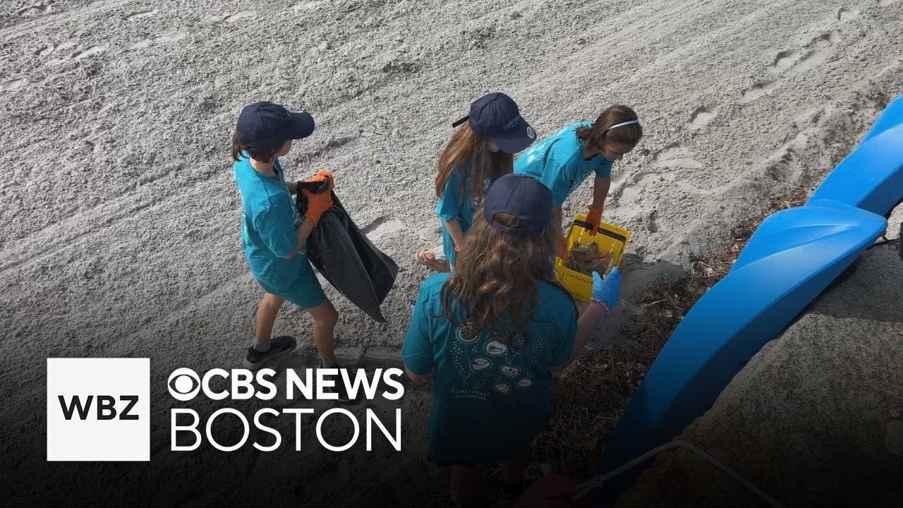 WBZ-TV's Eric Fisher joins kids in cleaning up Tudor Beach in Nahant