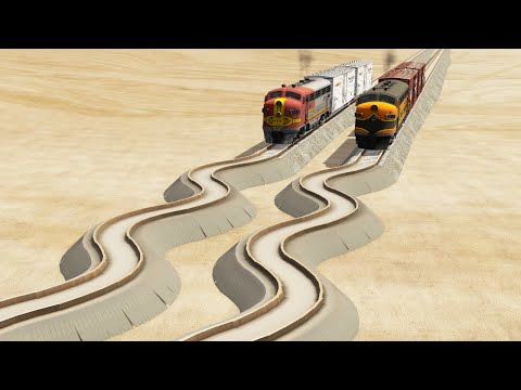 Impossible Snake Shape Rail Tracks Vs Trains Crossing - BeamNG.Drive
