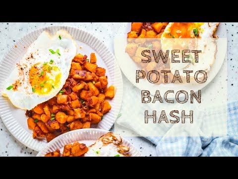 Easy Sweet Potato Hash with Bacon and Fried Eggs