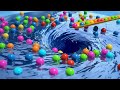 1000 Marbles Super Slide Marble Run Race vs Water Balloons | Colorful Pop Tubes | ASMR Whirlpool 3A