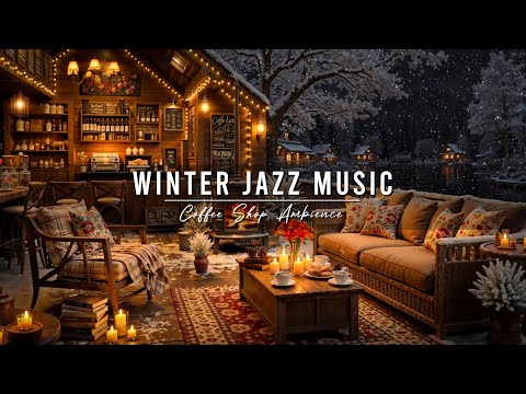 Winter Jazz Music with Gentle Snowfall ⛄ Cozy Coffee Shop Ambience & Smooth Jazz Instrumental Music