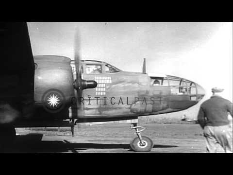 Douglas A-20 Havoc aircraft take off from base in North Africa, to participate...HD Stock Footage