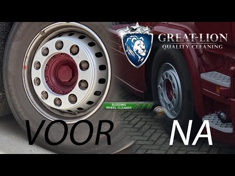 Great Lion Bleeding Wheel Cleaner op Scania truckvelg.
