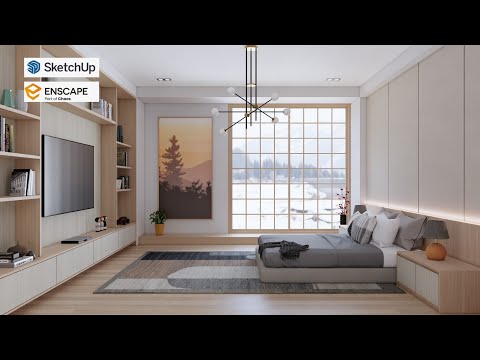 Sketchup interior design #77 Japandi bedroom and render by enscape