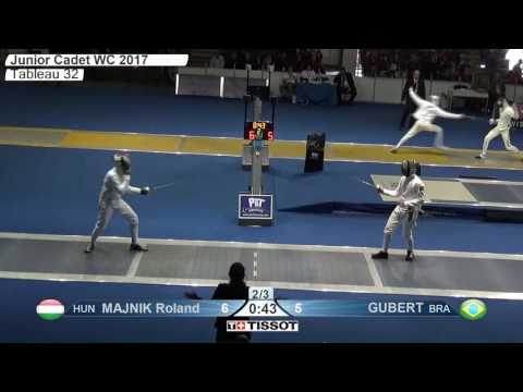 FE M E Individual Cadets Plovdiv BUL World Championships 2017 T32 09 blue MAJNIK HUN vs GUBERT BRA