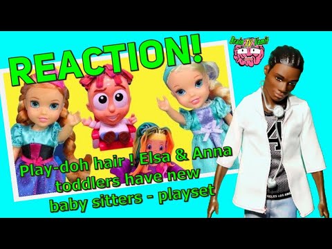 Play-doh hair ! Elsa & Anna toddlers have new baby sitters - playset (REACTION)