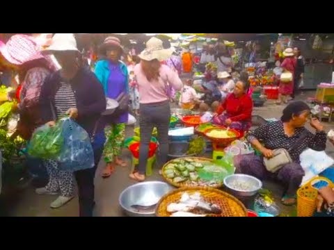 Life In Market  - Quick Walk In Takhmao Market - People, Activities, And Foods Video