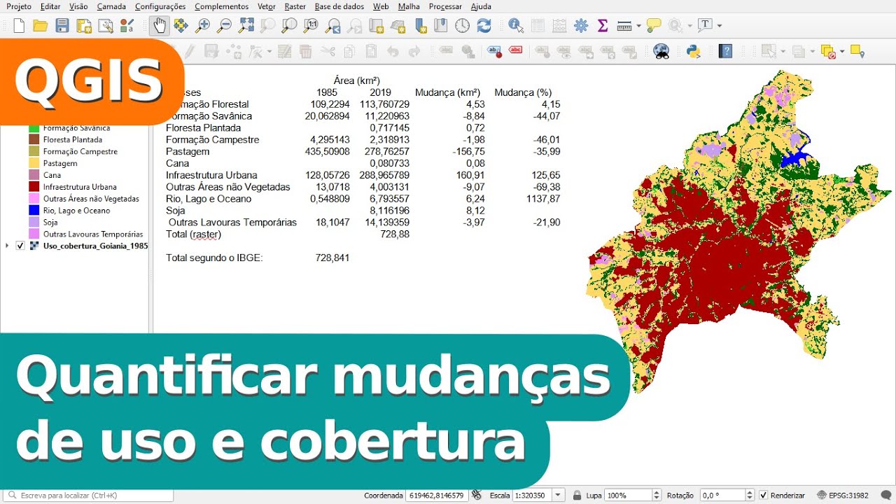 Quantificar mudanças de uso cobertura com QGIS e planilha