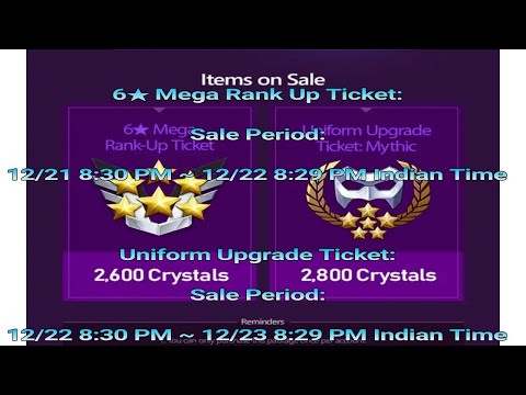 6★ Mega Rank Up Ticket on Saturday and Uniform Upgrade Ticket Mythic on Sundayafter reset