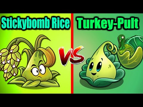 PVZ 2 - New Stickybomb Rice vs Turkey Pult Max Level Plants!