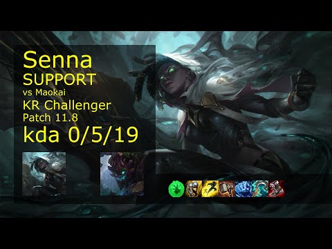 Senna Support vs Maokai - KR Challenger 0/5/19 Patch 11.8 Gameplay // [롤] 세나 vs 마오카이 서폿