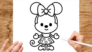 How to Draw Minnie Mouse - Cute Kawaii Drawing | Easy Step by Step Tutorial