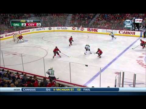 Tyler Seguin wrist shot goal 2-0. Hat trick. Dallas Stars vs Calgary Flames 11/14/13 NHL Hockey.