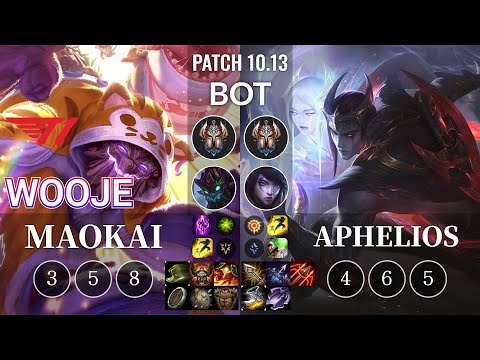 T1 Wooje Maokai vs Aphelios Bot - KR Patch 10.13