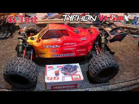 Arrma Typhon 3s BLX running 4S with Stock motor!