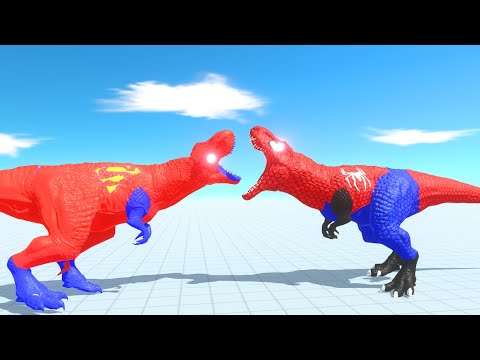 SPIDERMAN T-REX vs RED SUPERMAN T-REX DEATH RUN - Animal Revolt Battle Simulator ARBS