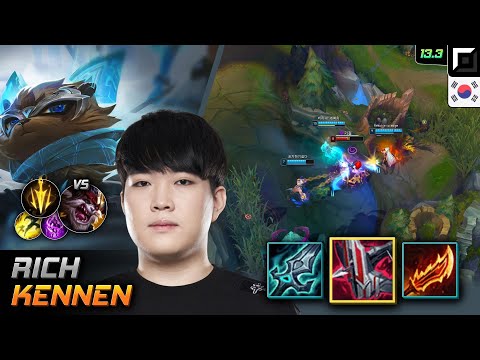 Rich Top Kennen Build Immortal Shieldbow Lethal Tempo - Rich Kennen Match Highlight - LOL KR 13.3