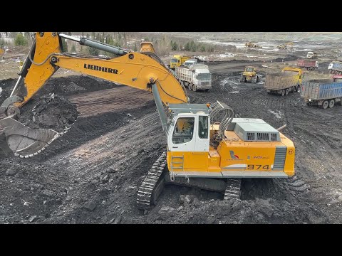 Liebherr 974 Excavator Loading Coal On Trucks - Labrianidis Mining Works