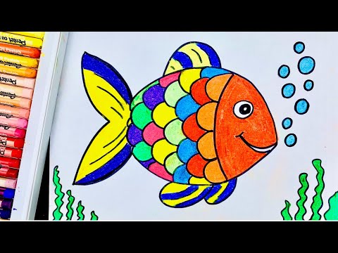 How to draw a Fish | Easy fish drawing and coloring | ලස්සනට මාළුවෙක් අදිමු