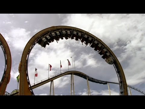 Off-ride footage of a Colossus the Fire Dragon train
