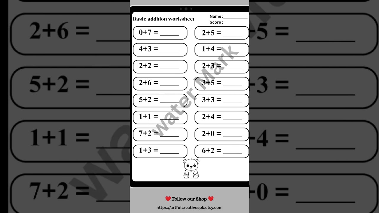 Addition Worksheets Printable | Kindergarten and Homeschool Math Worksheets. Link in description