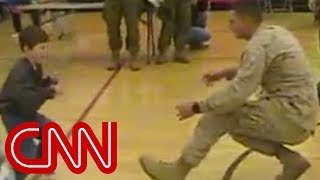 A boy with cerebral palsy walks to his Marine dad for the first time