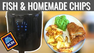 How to cook Fish & HOMEMADE CHIPS  | ALDI AMBIANO AIR FRYER | LOW COST FAMILY MEALS UK