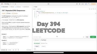 YouTube video 'Day 394: LeetCode Problem 187. Repeated DNA Sequences - Swift'