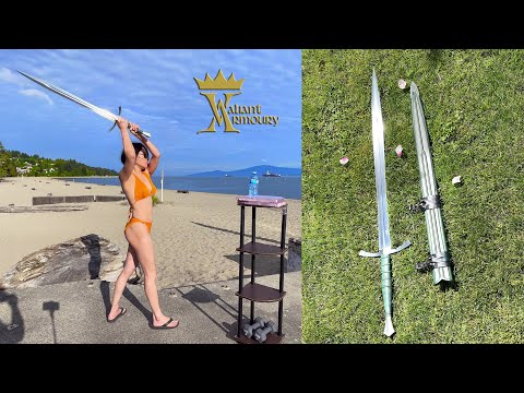 Valiant Armoury Long Leaf-Bladed Sword Reviewed & Test Cutting by My Wife Nikki