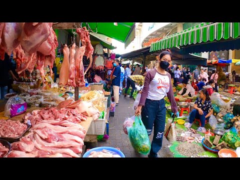 Ever Seen Cambodian Local Fresh Market Food? Vegetable, Fruit, Fish, Pork, & More, Phnom Penh