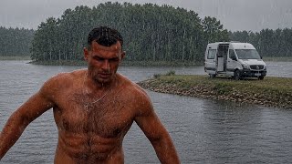 Wanlife Camping in Heavy Rain near an Incredibly Beautiful Lake | Cooking With a Lake View