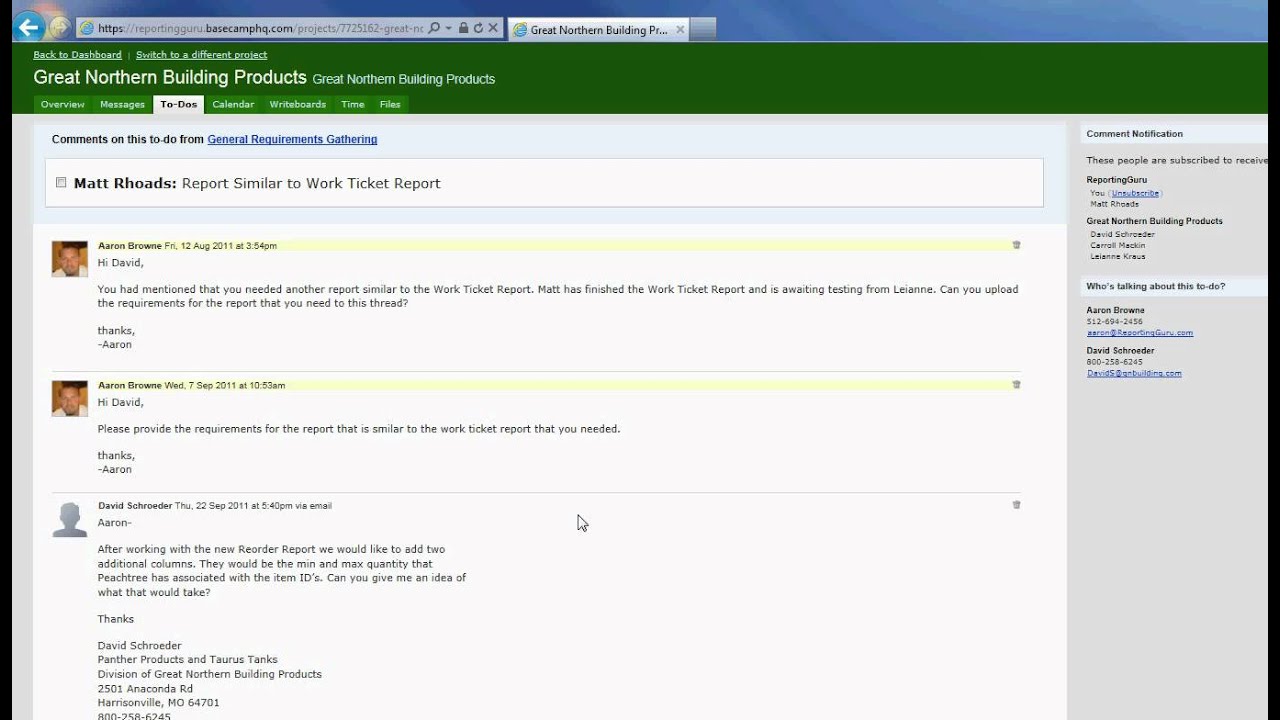 Reporting Guru Project Management using Basecamp