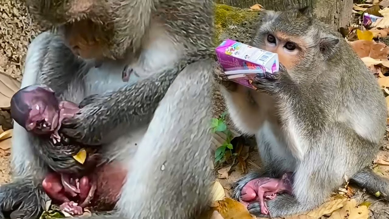 The poor mother monkey gave birth prematurely, and her baby monkeys couldn't survive.