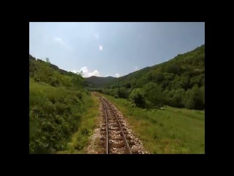 Rear view Velingrad - Tsvetino on the narrow gauge railway Septemvri - Dobrinoshte
