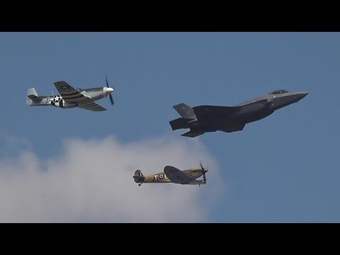 Unique RIAT 2018 Heritage Flight - Spitfire, P-51 @ F-35