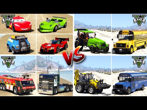 GTA 5 Vehicle Showdown 🔥 Fire Truck vs Police Hauler vs School Bus vs LEGO Car vs Tractor vs JCB❗️