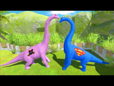 ALL GAS MASK vs ALL SUPERMAN BRACHIOSAURUS BATTLE DEATH RUN - Animal Revolt Battle Simulator