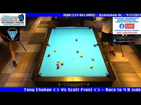 Iron City Billiards – 1 – Scott Frost V Tony Chohan – One Pocket – 4/1/21
