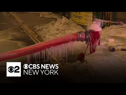 Icicles form on fire hydrants in Palisades Park, New Jersey