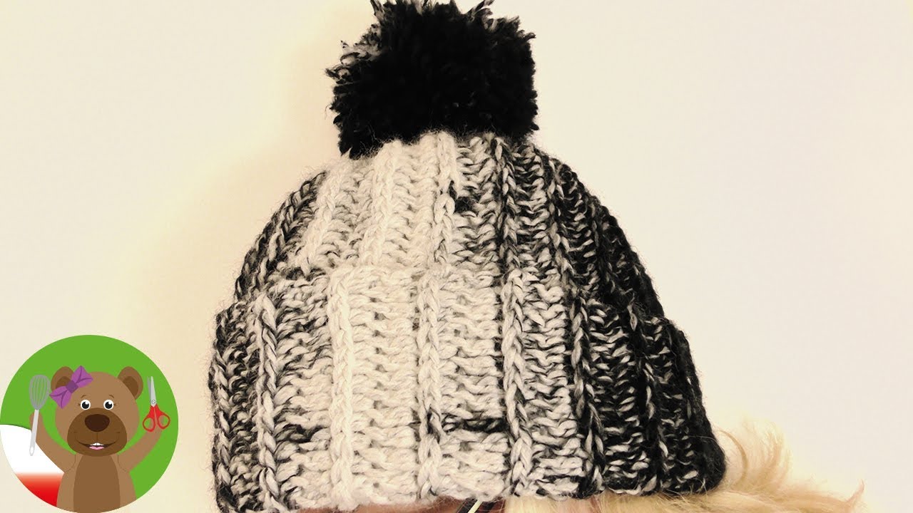 Zimowa czapka z pomponem na szydełku | prosty wzorek z półsłupków