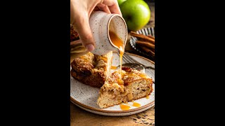 Apple Streusel Cake | Sweet + Tender Apple Streusel Cake Topped With Caramel and Ice Cream!